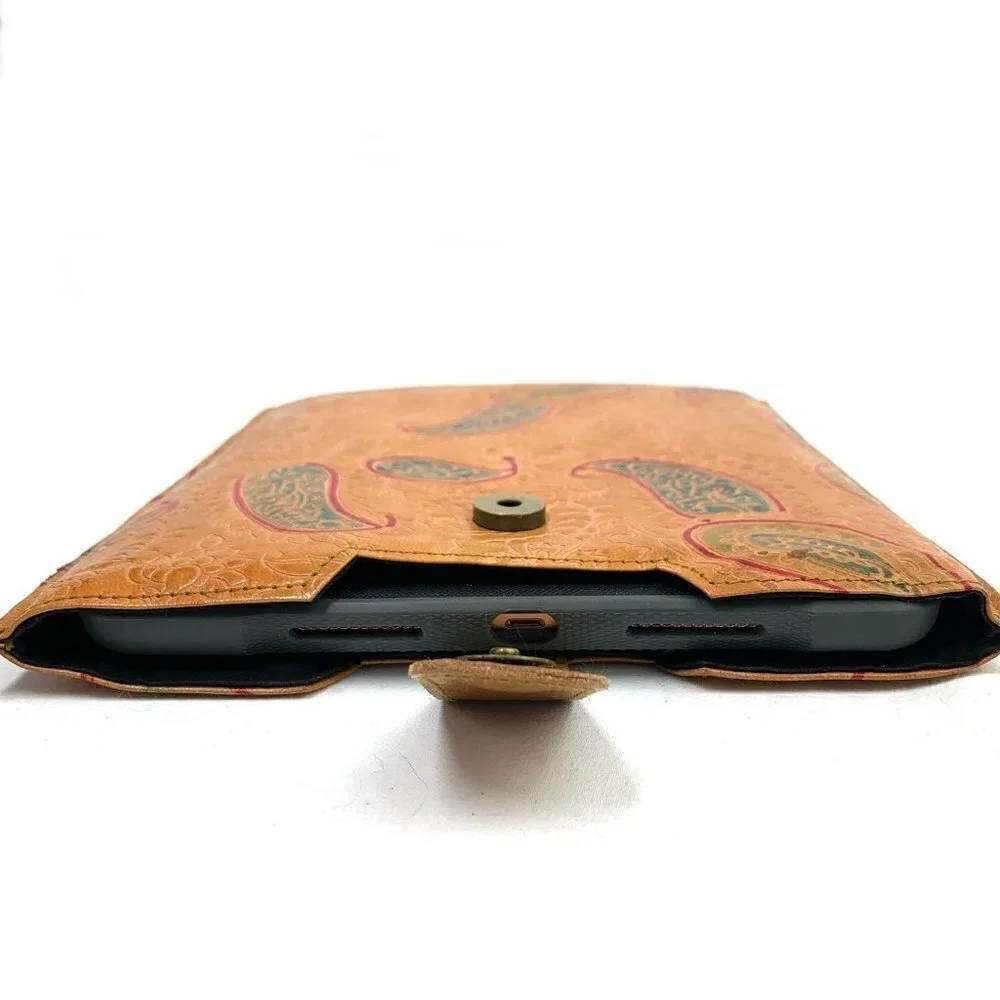 Tooled Faux Leather Paisley Tablet Case - Tan/Green/Red, 10.5